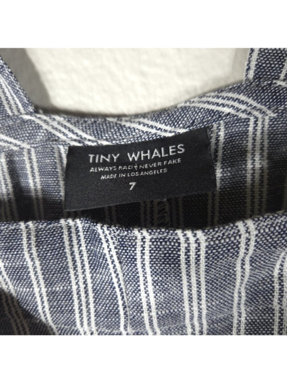 Tiny Wales Girls Knit Linen Blend Romper Shorts Size 7 Gray Striped Pockets - Picture 3 of 9